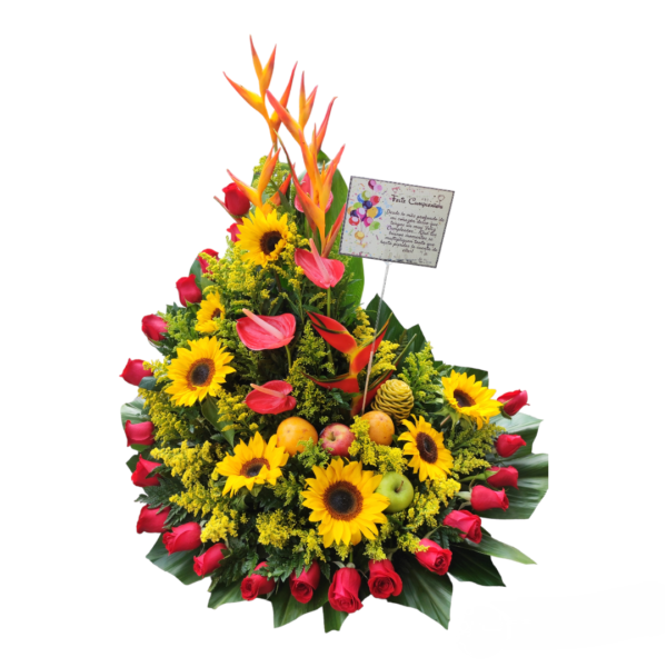 Ramo Media Luna con Rosas y Girasoles