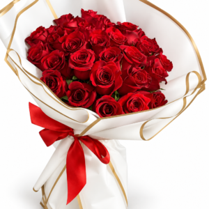 Bouquet de 24 Rosas Rojas en Papel Coreano Blanco - Envío Manizales