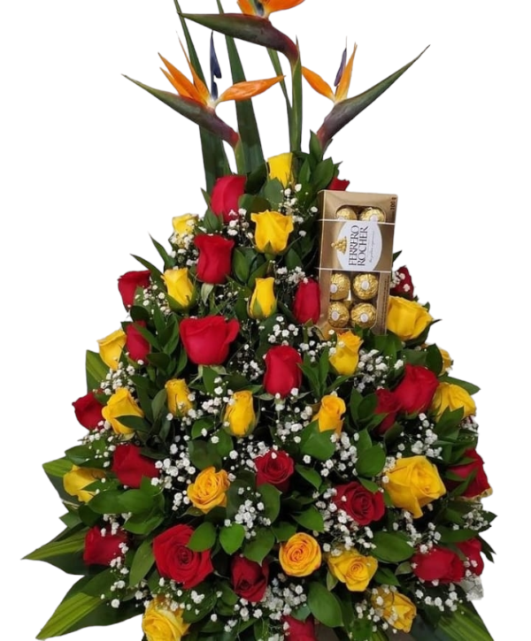 Ramo de Rosas Rojas y Amarillas y Ferrero