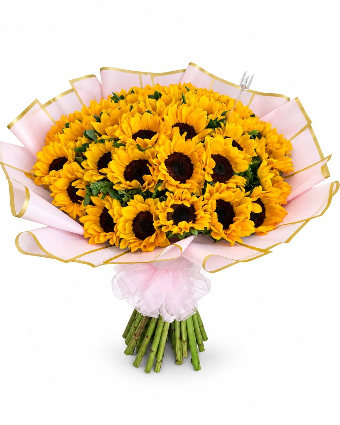 Vista superior del bouquet gigante de girasoles