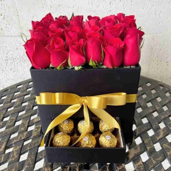 Cajon de Rosas Rojas con 8 Chocolates Ferrero