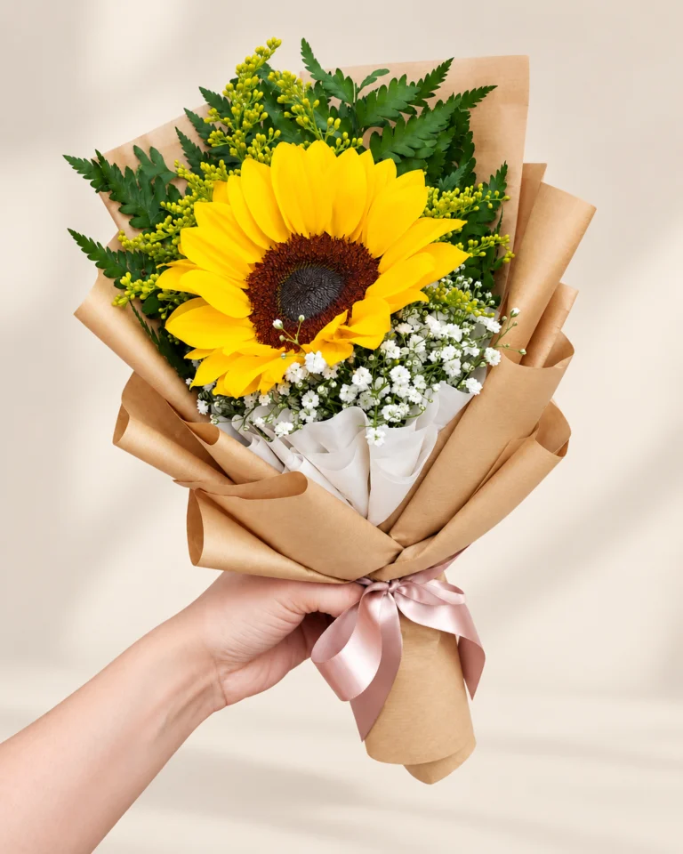 Ramo de 1 girasol en papel kraft